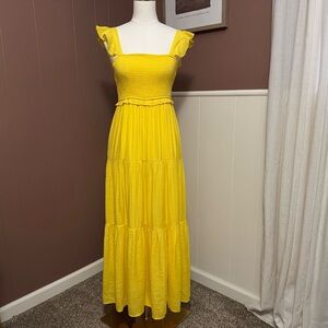 Nanette Lepore Yellow Tiered Smocked Bust Maxi Dress